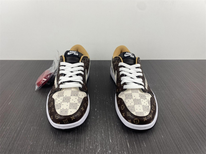 travis scott x nike air jordan 1 low og l0vt monogram brown damier azur dm7866-216