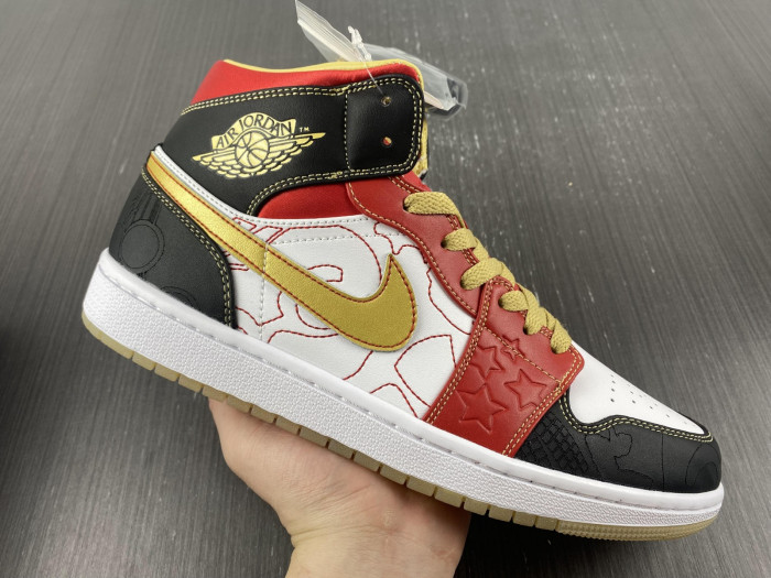 jordan 1 mid xq white black sport red - dv0576-176