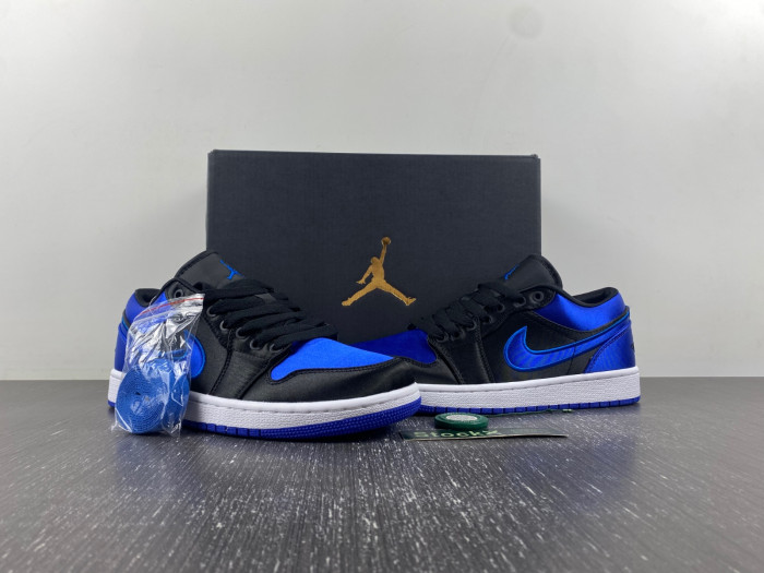 air jordan 1 black and blue satin low top  921193-007