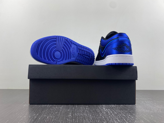 air jordan 1 black and blue satin low top  921193-007